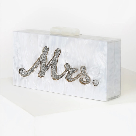 Lulus Handbags - Lulu’s - Mrs Bridal White and Silver Glitter Acrylic Box Clutch